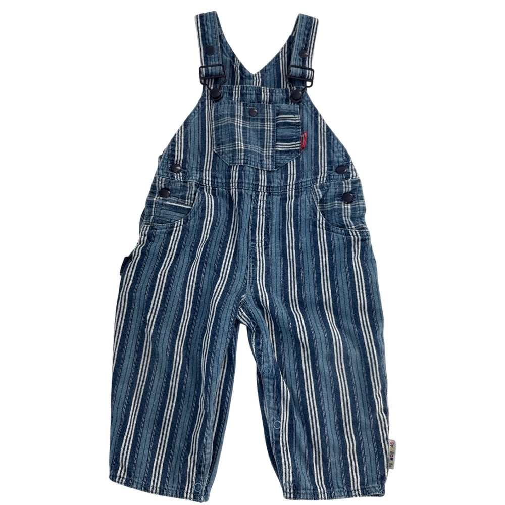 Vintage 90s Rainbow Tag Gymboree Denim Hickory Striped Overalls Boy12-18m XS